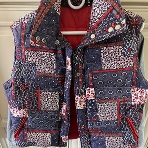 Vintage White Stag DOWN Quilt Patchwork Pattern  Quilted Warm Vest Large Women